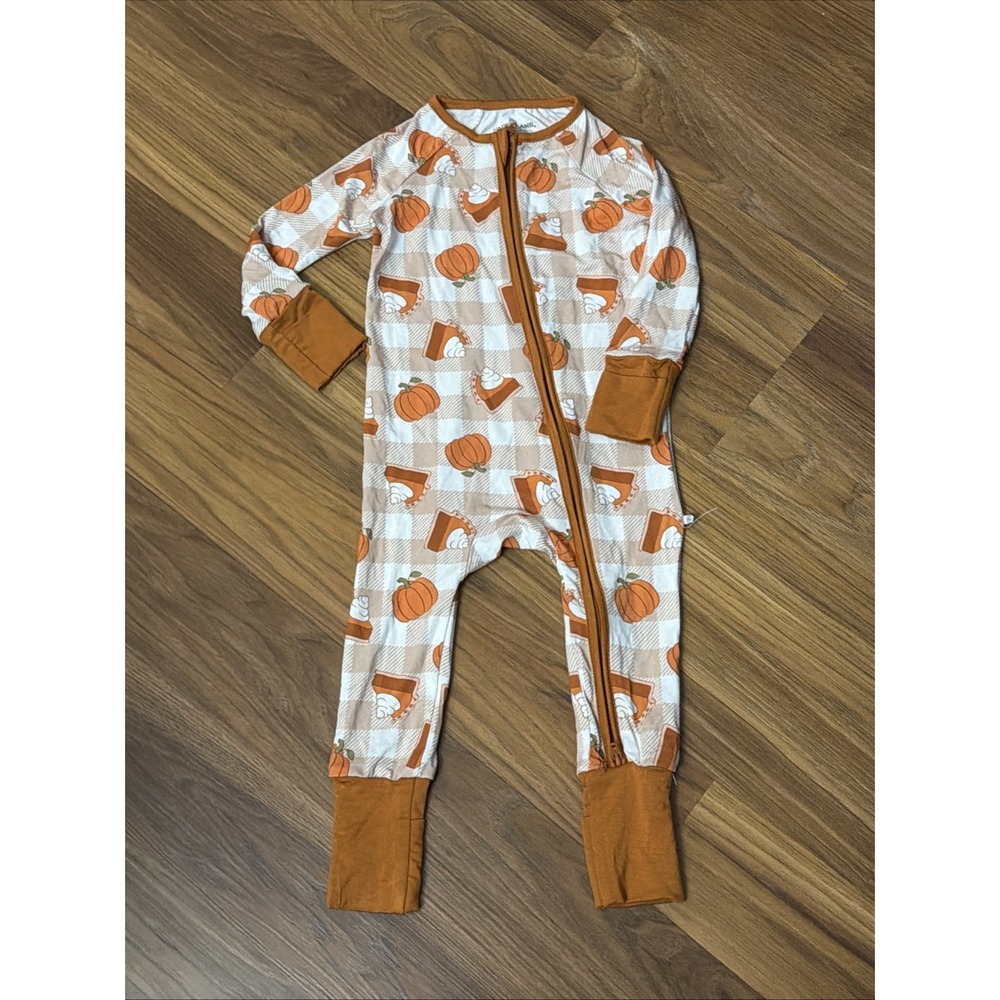 Caden Lane Baby Girls/boys 6-12 Months Bamboo Thanksgiving Footed Sleeper PJ